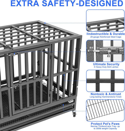 Confote 37" Heavy Duty Dog Crate Cage Kennel Metal Pet Crate Indoor Outdoor Pet Kennel for Small Dogs with Removable Tray, Double Door