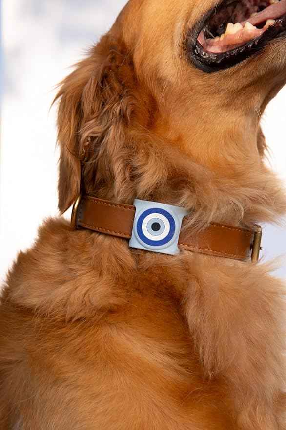 Two Tails Evil Eye Dog Collar Holder Compatible with Apple AirTag Tracker, Durable Silicone Slide-On Case for Pets, Secure Finder Device Cover, Easy to Clean