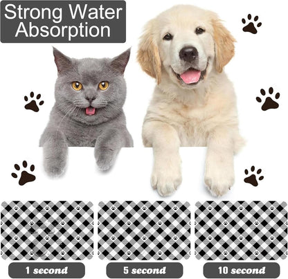 Cat Checked Plaid Dog Food Mat-Absorbent Pet Feeding Mat for Food and Water Bowl, Quick Dry Dog Placemat with Rubber Backing-No Stains Pet Supplies for Messy Drinkers 16"x24"