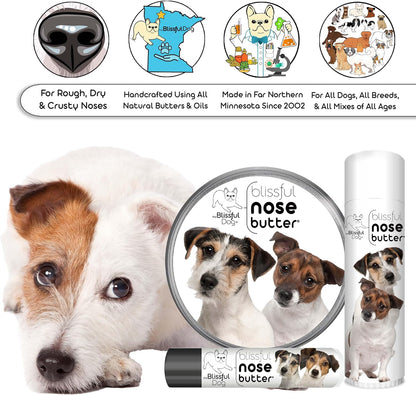 The Blissful Dog Jack Russell Terrier Nose Butter for Dry, Cracked Skin, Lick-Safe Dog Nose Balm with Moisturizing Shea Butter, Almond, Olive, and Essential Oils, Pet Supplies, Uncented, 0.15 oz.
