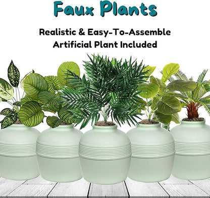 Good Pet Stuff Hidden Litter Box Planter, Decorative Cat Litter Enclosure with Carbon Filter, Artificial Plant, Easy Clean, Indoor Design, Original Round Style, Base Kit, Seagrass Green