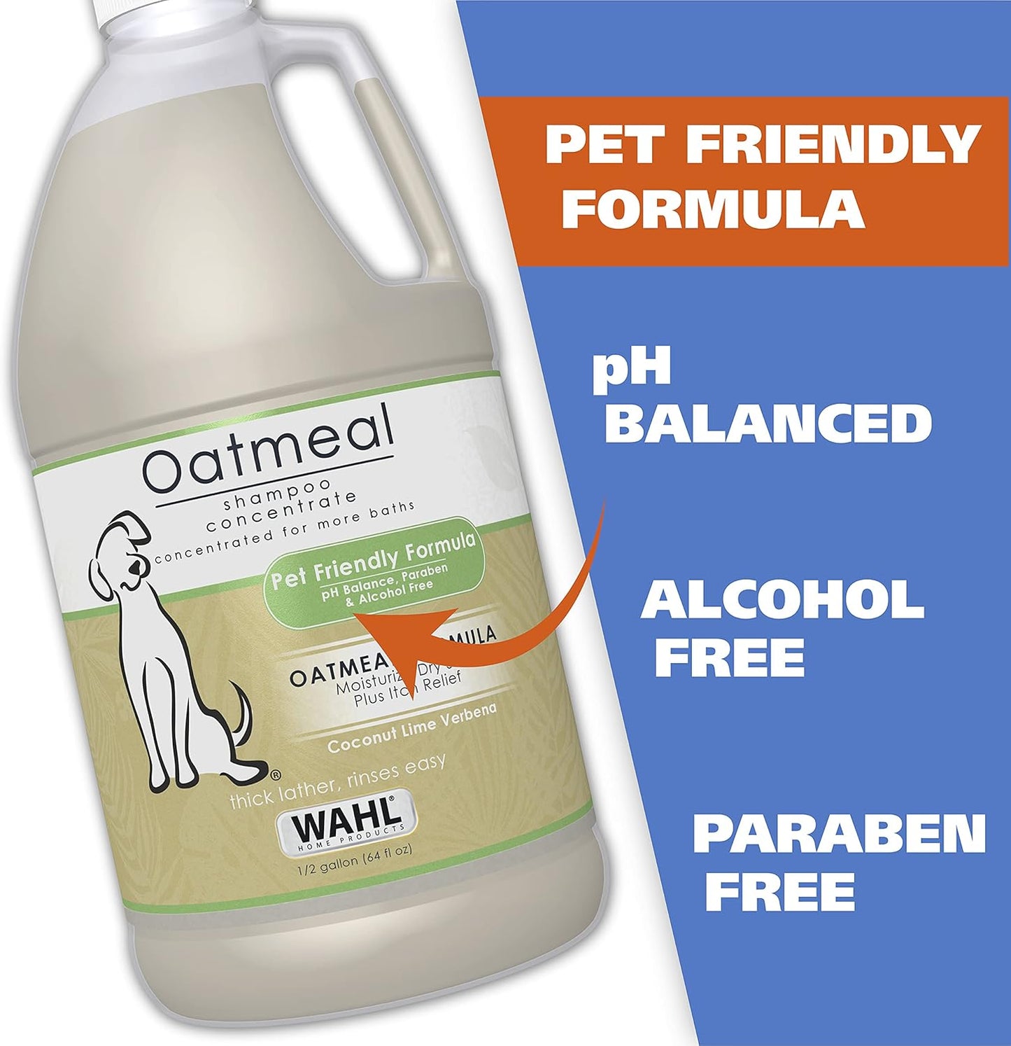 Wahl USA Dry Skin & Itch Relief Pet Shampoo for Dogs – Oatmeal Formula with Coconut Lime Verbena Scent - 64 Oz - Model 821004-050