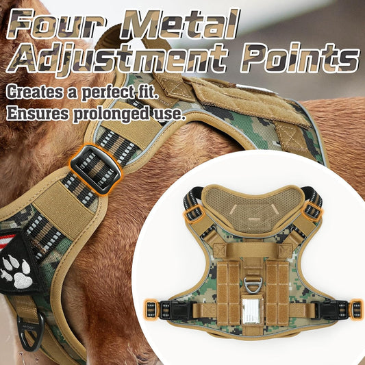 rabbitgoo Tactical Dog Harness for Large Dogs, No Pull Military Service Vest with Handle & Molle, Easy Control for Training Walking, Adjustable Reflective Straps, Brown camo, XL