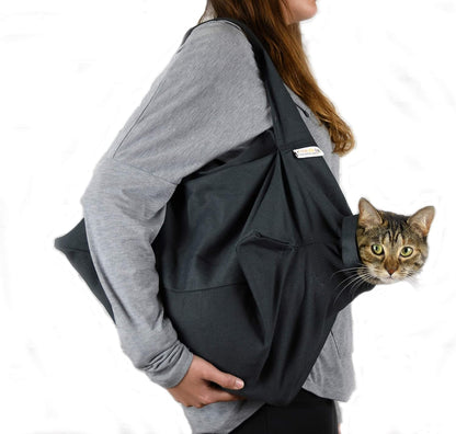 Cozy Comfort Carrier - Small Charcoal Grey Cat Carrier Bag, Soft Cat Carrier and Cat Wrap for Nail Clipping, Vet Visits, Medication Administration, Dental Care, and Traveling