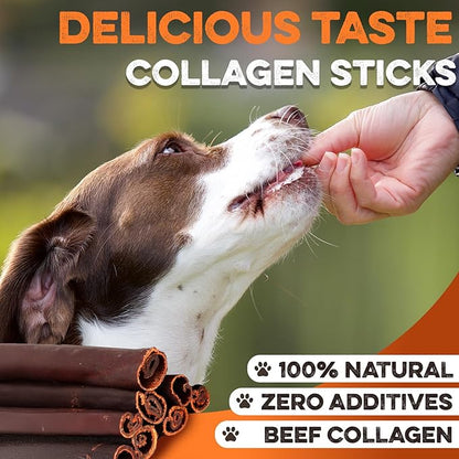 BRUTUS & BARNABY Beef Collagen Sticks for Dogs-Great Long Lasting Chew for All Dog Breeds-Odor Free, With Naturally Occurring Glucosamine & Chondroitin for Joint Health-Great for Any Dog Size(5 Count)