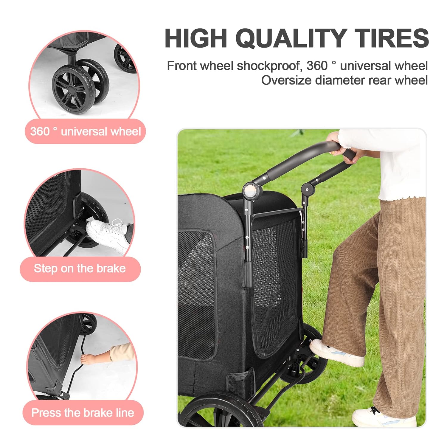 Large Dog Travel Stroller with 4 Heavy Duty Wheels Pet Stroller with Adjustable Handle - Double Doggie Capacity Jogger Wagon with Back Front Door for Small Medium Large Dogs (Black 1) - Pawvie