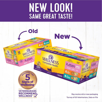 Wellness Complete Health Pate Kitten Wet Cat Food, Natural, Protein-Rich, Grain Free, 3 Ounce, 12 Pack, (Whitefish & Chicken Variety Pack)