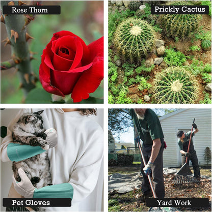 HANDLANDY Long Gardening Gloves for Men & Women, Thorn Proof Rose Pruning Gloves Leather Gauntlets Garden Glove Yard Work Glove (XS, Green)