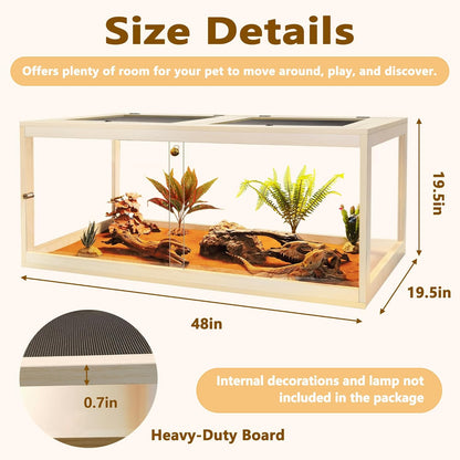 Prolee Reptile Terrarium Tank Up to 78 Gallon, Lizard Tank Bearded Dragon Tank with Metal Mesh Roof Door, Snake Tank with Lock Design (Oak, 78 Gallon Volume, 48 Inch Length)