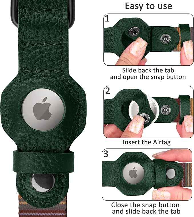 AirTag Dog Collar with Metal Buckle - Printed Nylon Soft Leather Dog Collar with Apple AirTag Holder - Secure Tracking GPS Pet Collars for Girl Boy Small Large Dogs (S, 12"-15" Neck Fit, Striped)