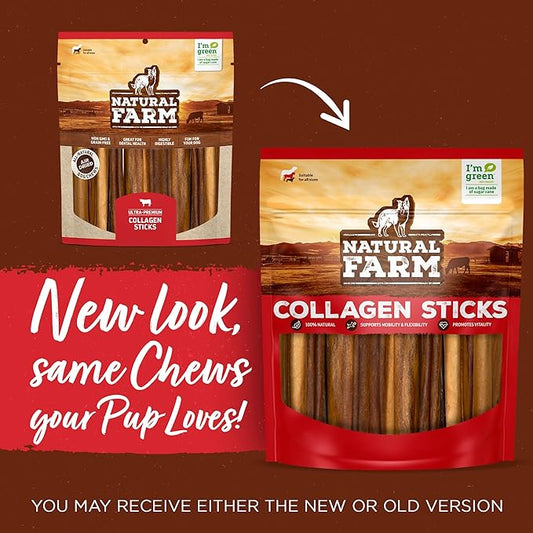 Natural Farm Pork Collagen Sticks Dog Chews, 6-Inch (5 Pack), Odor-Free Long-Lasting Chews, 100% Natural Pork Bacon Skin, Great Alternative for Bully Stick & Rawhide, Great for All Dogs