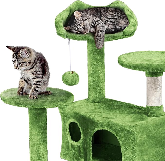 Yaheetech 54in Cat Tree, Cat Tower with Large Condo Sisal Scratching Posts and Dangling Balls, Pet Furniture for Kitten, Green