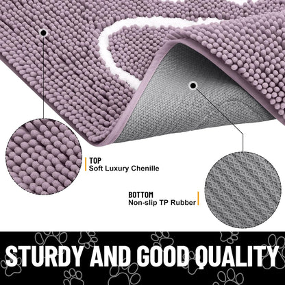Smiry Dog Door Mat for Muddy Paws, Absorbent Dirt Trapper Non Slip Quick Dry Washable Chenille Mat for Mud Dogs, Entry Rug for Indoor and Outdoor (48x30 Inches, Deep Plum)