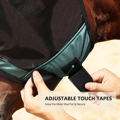 Harrison Howard Pro Luminous Horse Half Face Fly Mask Large Eye Space with Ears UV Protection for Horse Hunter Green M