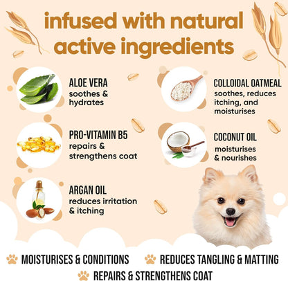 Oatmeal Dog Conditioner (169.07oz) Made with Aloe Vera, Argan Oil & Pro Vitamin B5 to Detangle Matted Coats & Relieve Sensitive & Itchy Skin, Suitable for Puppies from 8 Weeks, Vegan