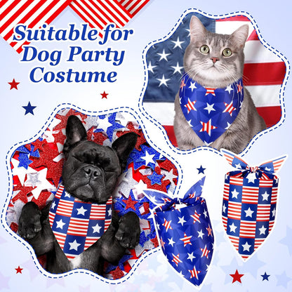 200 Pcs Patriotic Dog Bandanas Bulk Veterans Day Bandanas for Dogs American Flag Star Pattern Triangle Kerchief Bibs Scarf Set for Pet Party Costume Photo Props Accessories Pet Shops