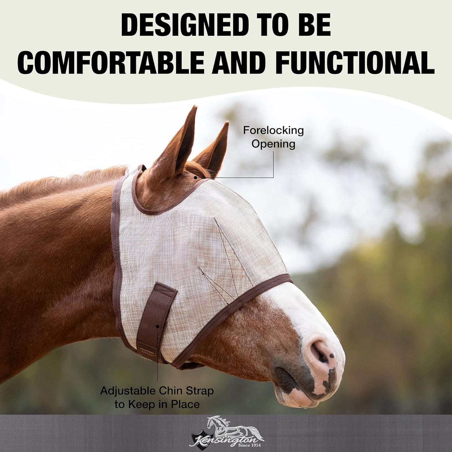 Kensington Fly Mask Web Trim Protects Horses Face and Eyes from Bites and Sun Rays While Allowing Full Visibility Ears and Forelock Able to Come Through The Mask, Small, Desert Sand