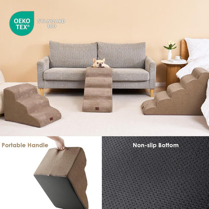 EHEYCIGA Curved Dog Stairs Ramp for High Beds 19.7" H, 4-Step Dog Steps for Small Dogs and Cats, Pet Stairs for High Bed Climbing, Non-Slip Balanced Pet Step Indoor, Camel