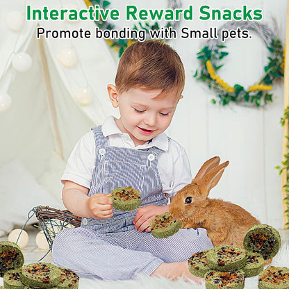 Fhiny 24 PCS Rabbit Chew Toys, Natural Timothy Hay Carrot Pumpkin Purple Potato Biscuit Cubes Bunny Chew Treats for Teeth Care Small Animals Molar Snacks for Hamster Guinea Pig Chinchilla Rat