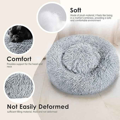 Dogs Bed for Small Dogs, Anti-Anxiety Washable Round Bed (Light Grey, 24.0" L x 24.0" W x 8.0" Th)