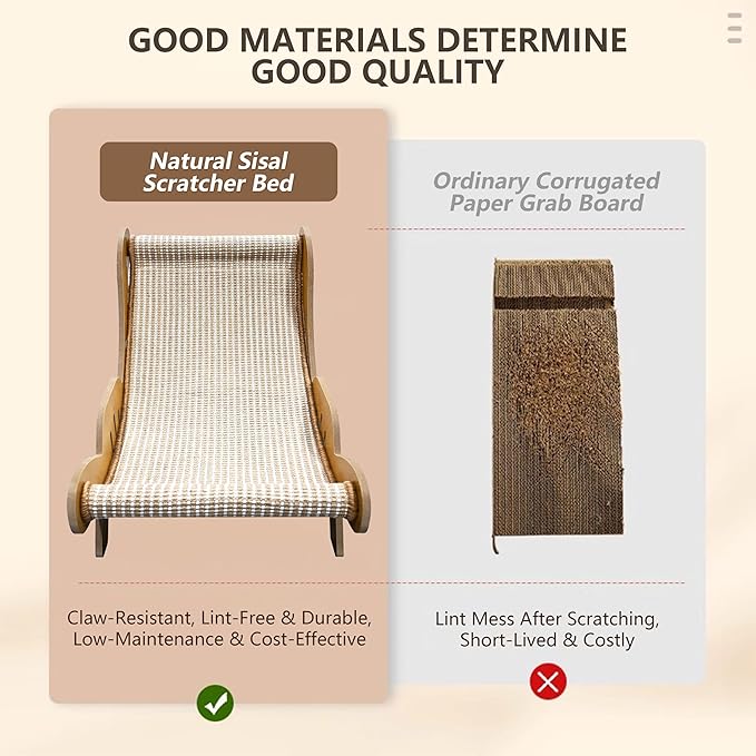 Extra Large Sisal Cat Scratcher–Indoor Cat-Specific Bed & Scratching Pad Combo Lounger,Durable Scratching Mat,Non-Shedding Material