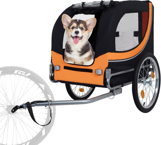 Blue-Grey Large Folding Bike Trailer for Dogs β Heavy-Duty Steel Frame, 66LB Capacity Pet Carrier for All-Terrain Cycling, Jogging & Camping Adventures! - Pawvie
