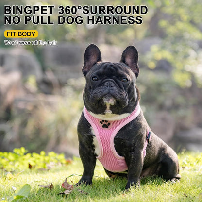 BINGPET No Pull Dog Harness,Soft Mesh Breathable All Weather Vest Harness,Safety Protection Design Durable Adjustable Step-in Easy Walk Dog Harness for Small Medium Large Dogs(LightPink,L)