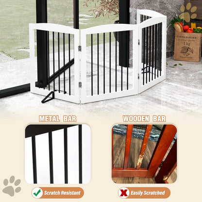 Freestanding Pet Gate for Dogs, Foldable Wooden Dog Gate for House, Indoor Dog Gate for Stair, Doorway, Gates for Dogs Indoor, 80 Inch Wide, 4 Panels 24",White