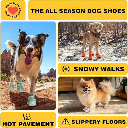 Hcpet Dog Shoes for Large Dogs, Waterproof Dog Booties for Small Medium Dogs, Anti-Slip Dog Boots & Paw Protectors for Hot Pavement Winter Snow Hiking with Reflective Straps Khaki Size 5