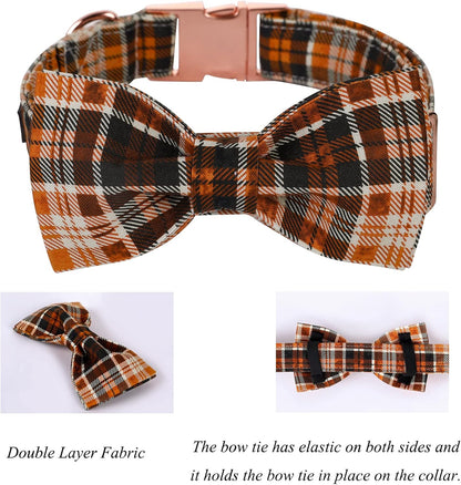 Lionet Paws Halloween Dog Collar with Bowtie - Cute Cotton Adjustable Fall Bowtie Dog Collar with Metal Buckle for Small Medium Large Dog Girl Boy Gift, M, Neck 13.5-22in