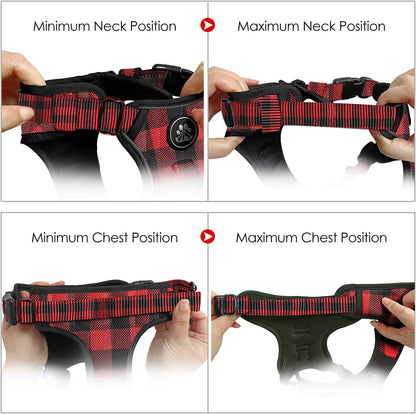NESTROAD No Pull Dog Harness with Leash, Reflective No Choke Pet Vest Harness,Adjustable Soft Padded Dog Harness with Easy Control Handle for Small Dogs(Checkered Red,Small)