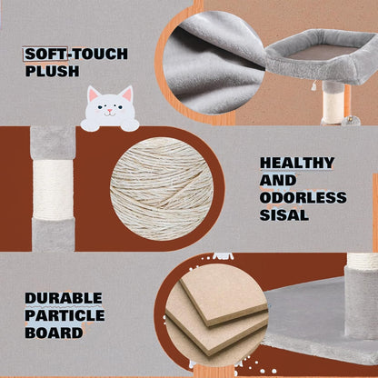 SHA CERLIN 73" Space-Saving Cat Tree/Multi-Level Tall Cat Tower with Perches/Scratching Posts/Condo & Hanging Baskets/Modern Fan-Shaped Design for Indoor Kitties/Pet Activity House/Grey