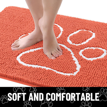 Smiry Dog Door Mat for Muddy Paws, Absorbent Dirt Trapper Non Slip Quick Dry Washable Chenille Mat for Mud Dogs, Entry Rug for Indoor and Outdoor (36x24 Inches, Coral)