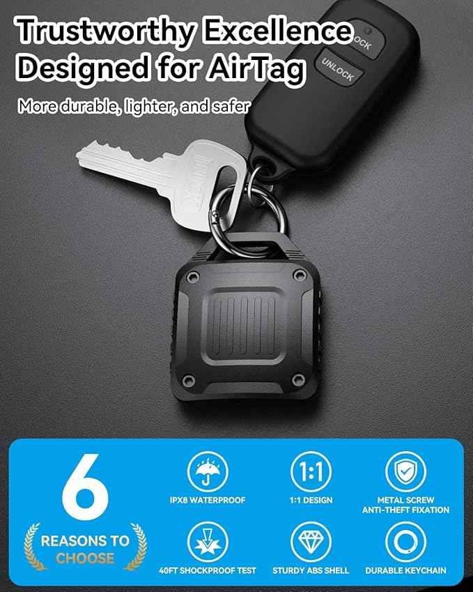 DDJ 4-Pack IPX8 Waterproof for AirTag Holder Case Keychain, Screw Lock - Rugged Case for Apple AirTags 1st & 2nd Generation with Key Ring, Durable Air TagHolder for Dog Collar/Luggage/Key/Backpack