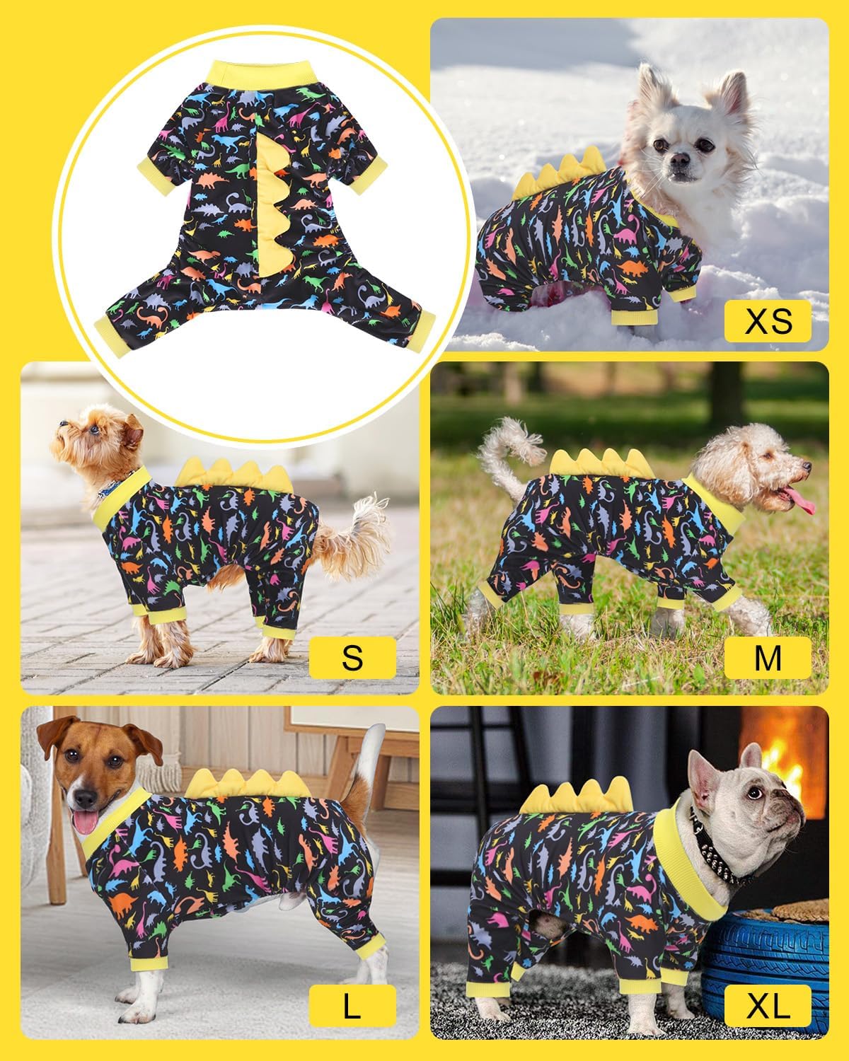 CuteBone Dinosaur Costume Dog Pajamas, Stretchy Spandex Crystal Velvet Sleepwear Coat for Small Dogs, Soft & Warm Pet Outfit Clothes for Cold Weather, Cozy Pullover Design COSP01XL