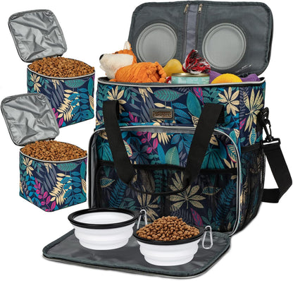 BAGLHER Dog Travel Bag, Pet Travel Bag (All Pet Travel Supplies), with 2 Pet Food Containers and 2 Collapsible Silicone Bowls; Essential Kits for Pet Travel Hawaii