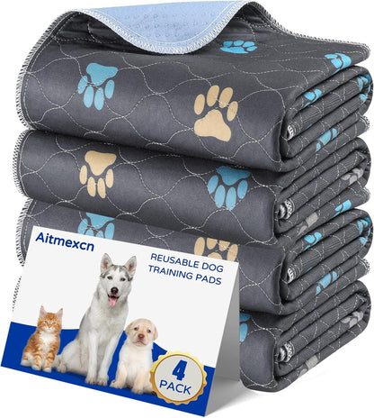 Aitmexcn Washable Puppy Dog Pee Pad, 4PCS 100% Waterproof Whelping Training Mat for Puppy/Senior Dog, Fast Drying Reusable Puppy Pads for Indoor, Outdoor and Car Travel- 18'' x 24''