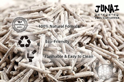 JUNAI Tofu Cat Litter 16 Packs(2.3kg x 16), Active-Carbon Natural Clumping Cat Litter Pellet flushable Biodegradable Kitty Litter, Good for All cat Litter Box, Lightweight dust Free and Odor Control