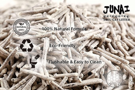 JUNAI Tofu Cat Litter 16 Packs(2.3kg x 16), Active-Carbon Natural Clumping Cat Litter Pellet flushable Biodegradable Kitty Litter, Good for All cat Litter Box, Lightweight dust Free and Odor Control