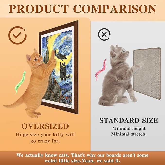 Wall Art Cat Scratcher Sisal Mat, No-Drill Wall Mounted Cat Scratch Pad with Frame, 13.8 x 21.7 Inch Cat Wall Scratchers for Indoor Cats（Starry Night）