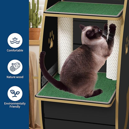 55" Multi-Cat Exercise Wheel with 3-Level Jumper & Scratching Pad - Silent TPE Spinner Activity Center with Rest Area to Prevent Boredom and Obesity in Indoor Cats