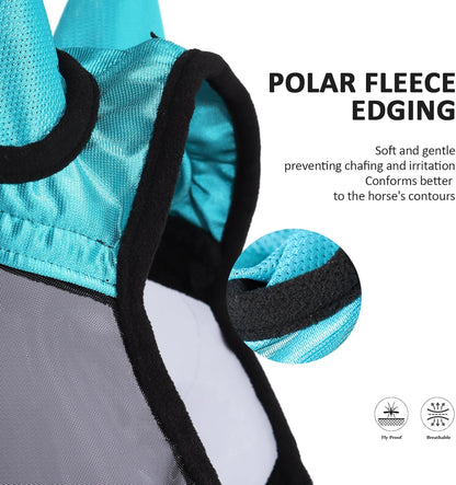 Harrison Howard Pro Luminous Horse Half Face Fly Mask Large Eye Space with Ears UV Protection for Horse Teal L