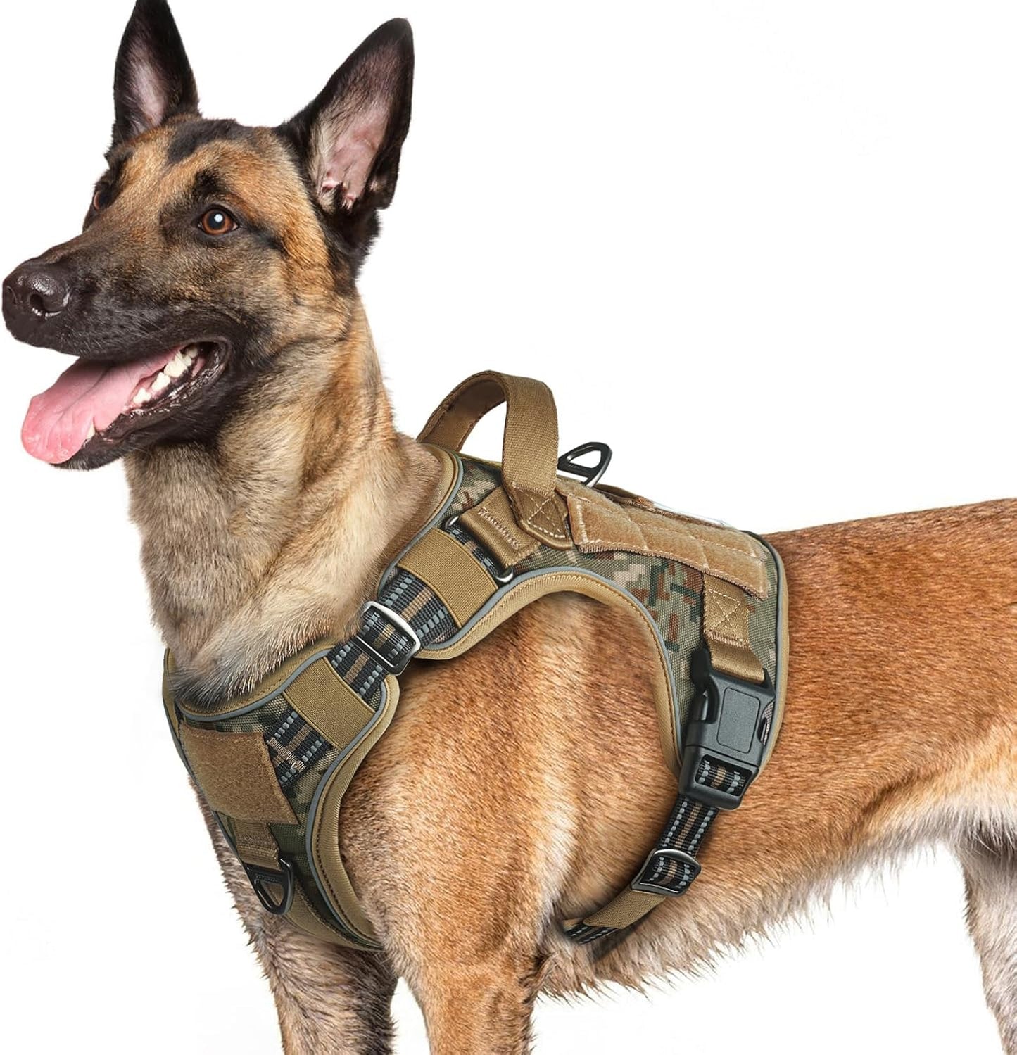 rabbitgoo Dog Harness for Large Dogs No Pull, Tactical Service Pet Vest with Molle and Control Handle, Adjustable and Reflective Military Harness for Easy Walking and Training, Desert camo, L