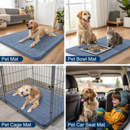 Smiry Dog Door Mat for Muddy Paws 24x16, Absorbs Moisture and Dirt Doormat, Non-Slip Washable Quick Dry Chenille Front Door Mat Indoor Entrance, Entryway Carpet for Inside Floor, Airy Blue