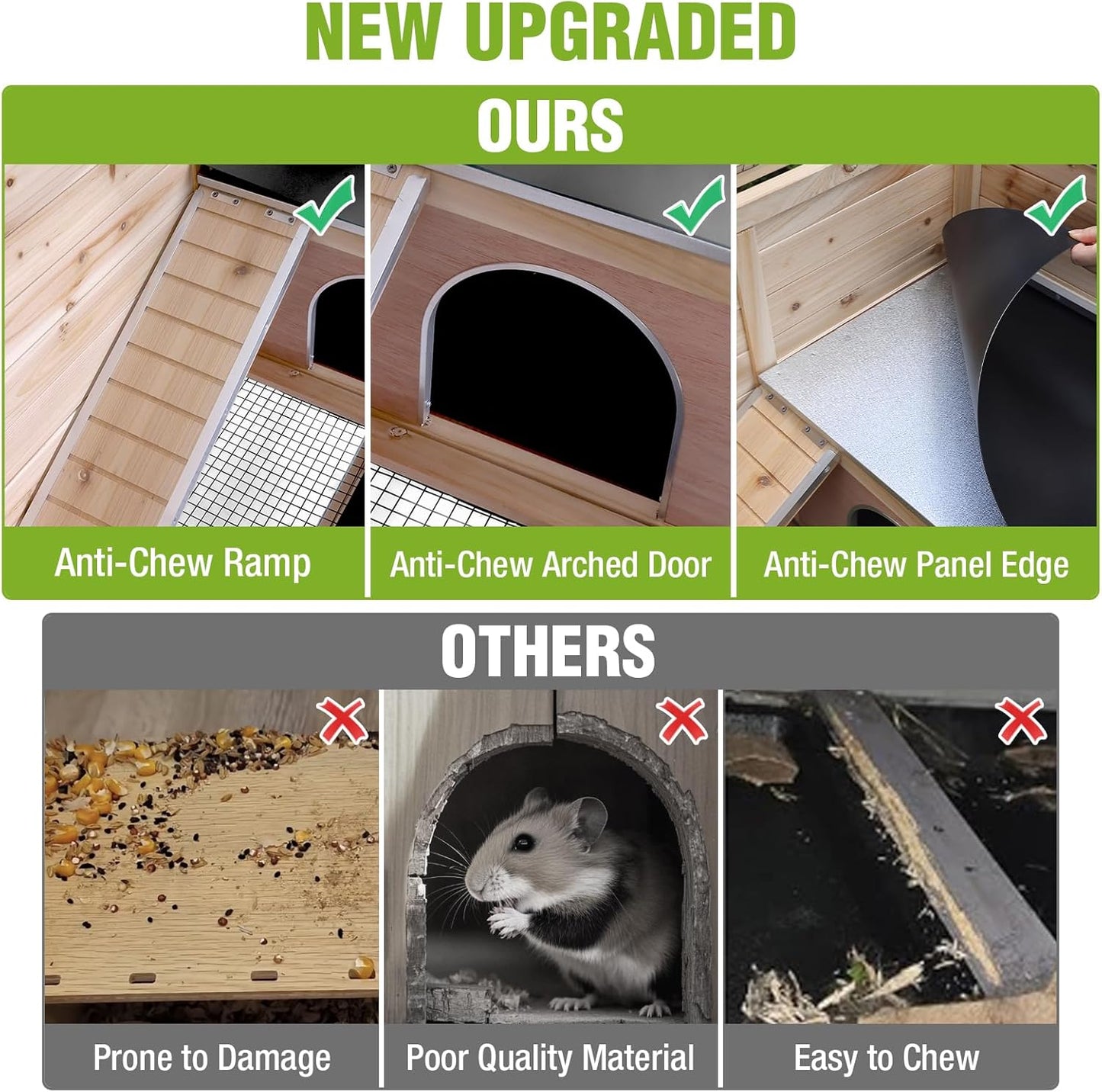 GUTINNEEN Indoor Guinea Pig Cages - Wooden Rabbit Cage Bunny Hutch with Chew-Proof Ramp, Pull-Out Tray, Leakproof PVC Layer & Detachable Legs for Rabbits, Guinea Pigs (Natural Wood)