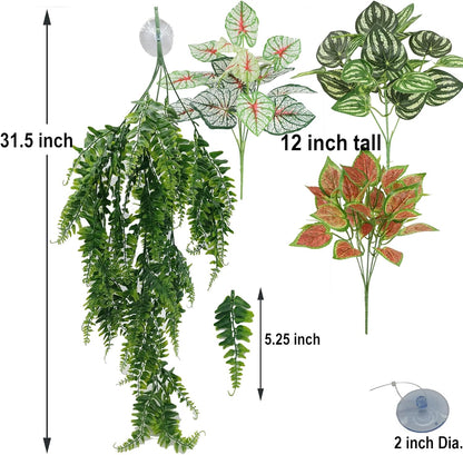 Reptile Plants for Bearded Dragon Tank Accessories, Terrarium Plant Artificial Decor for Snake Cage, Fake Plant for Leopard Gecko Habitat, Lizard Chameleon Ball Pythons (Group BN)