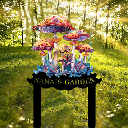 Personalized Mushroom Metal Sign with Stake,Custom Gardener Family Name Signs Outdoor Decor,Customized Flowers Gardening Birthday Gifts,Butterfly Plaque for Patio Lawn Porch Backyard Front Door Garage