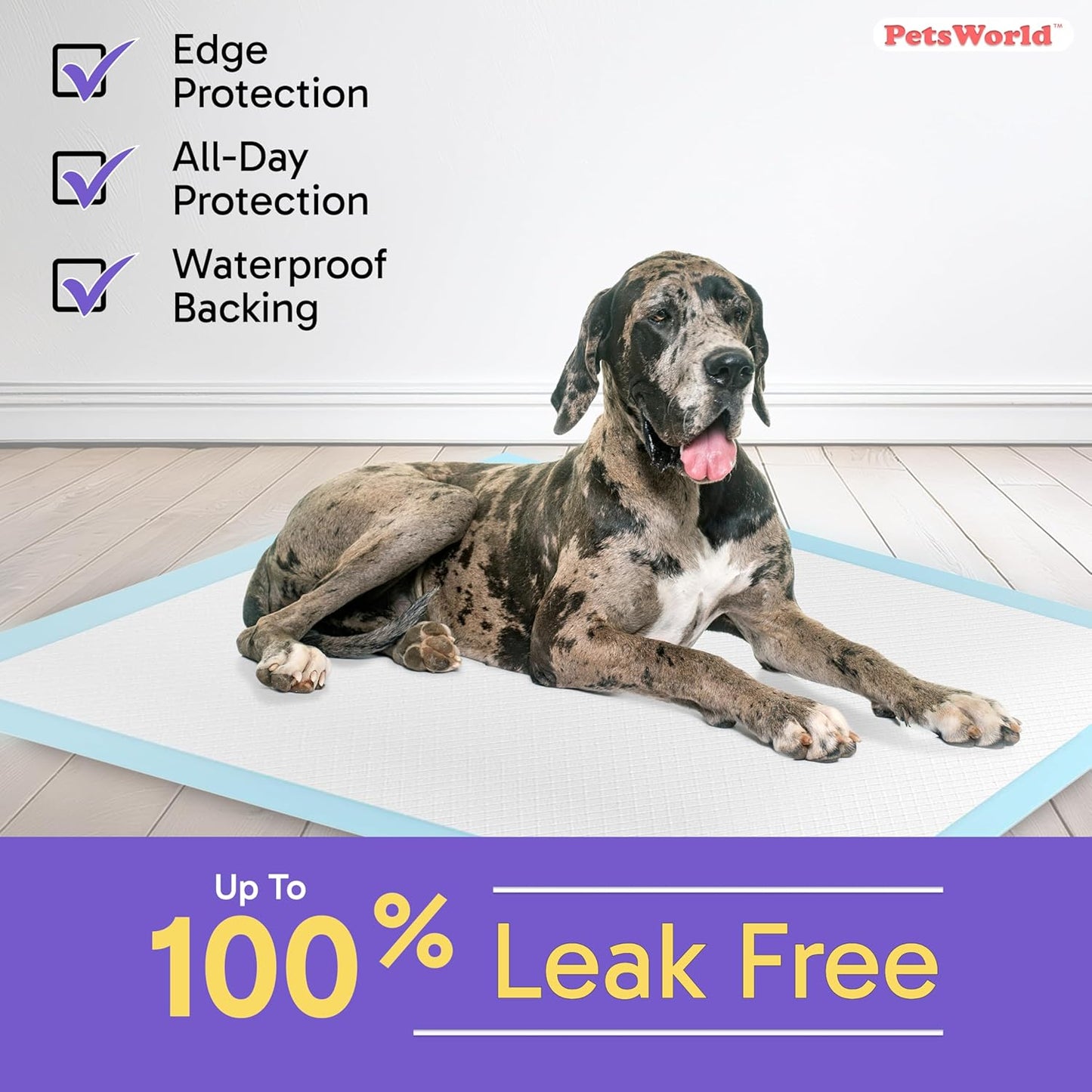 PETSWORLD Giant Dog Potty Pads, Odor-Eliminating, 36" x 36", Ultra Absorbent 5-Layer Leak-Proof Training Pads for Dogs & Cats (36x36, 1200 Count)