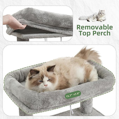 Cat Tree, Cat Tower for Indoor Cats, 43.3 inch Cat Tree Tower with Sturdy Steel Tube, Cat Hammock, Cat Condo for Small Cats and Kittens, Cat Scratching Post, Light Gray GCT004SW