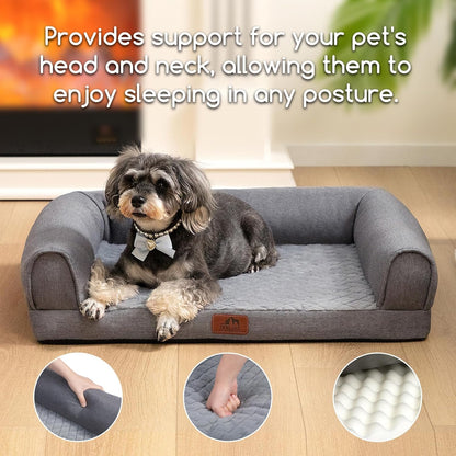 Hollypet Orthopedic Dog Bed for Medium Dogs, Supportive Foam Pet Couch with Removable Washable Cover and Non-Slip Bottom, Waterproof Lining Dog Sofa Bed, Gray, M (28 * 22.5 * 7.5)